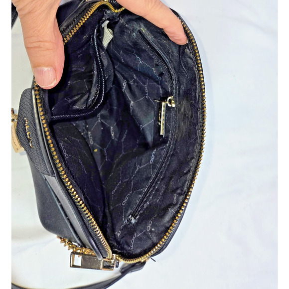 ALDO Black Dome Crossbody Purse Gold Chain Strap Lock & Key Charm - Picture 6 of 7